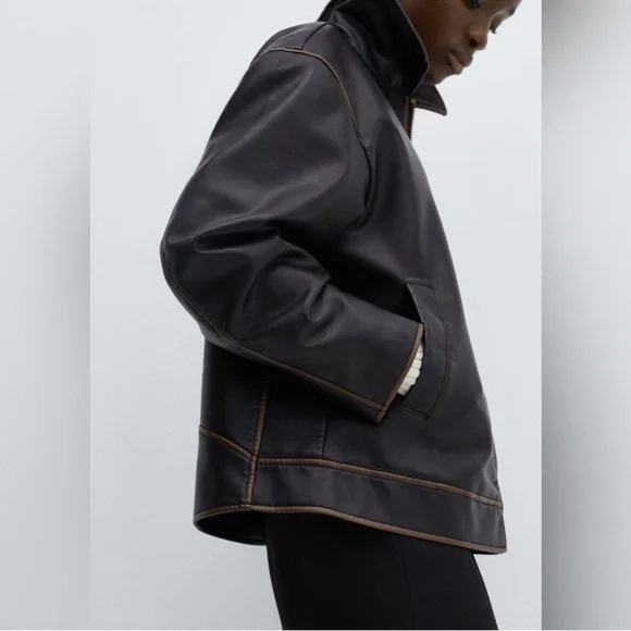 Mango Napoli oversized, worn leather jacket XS NWOT - Picture 10 of 10